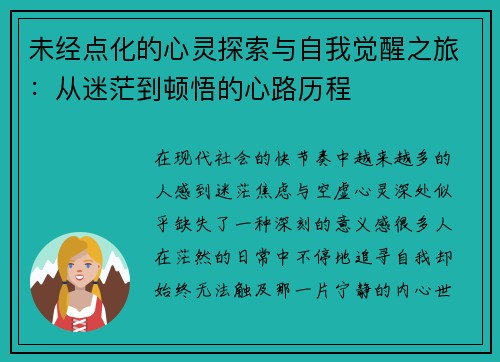 未经点化的心灵探索与自我觉醒之旅：从迷茫到顿悟的心路历程